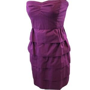 J Crew Women's Tiered Ruffle Fuchsia Strapless Cotton Party Dress Built in Bra 4